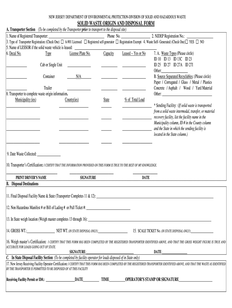 Solid Waste Origin And Disposal Form Nj – Fill Online Regarding Certificate Of Disposal Template