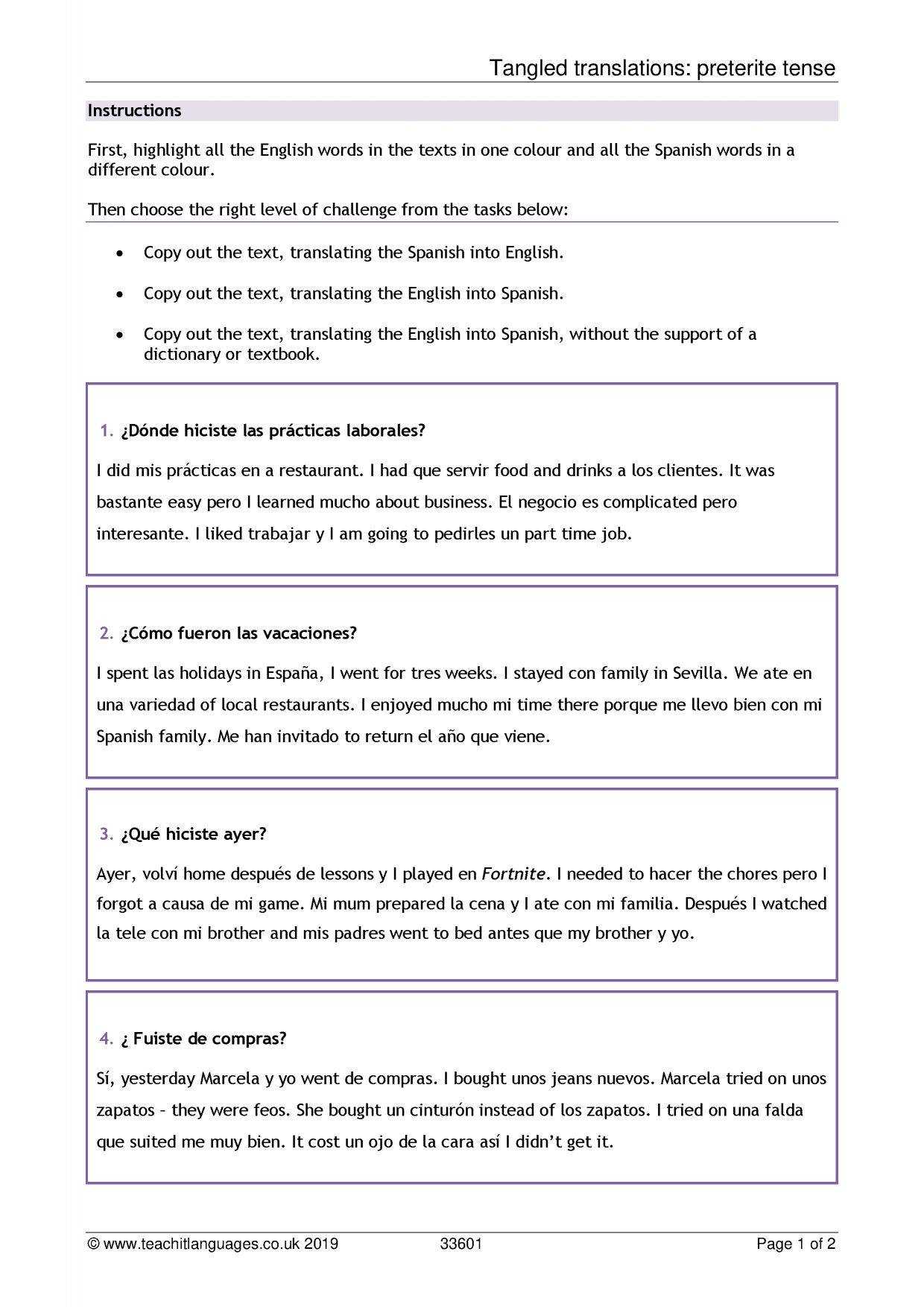 Spanish Language Teaching Resources – Teachit Languages Intended For Book Report Template In Spanish