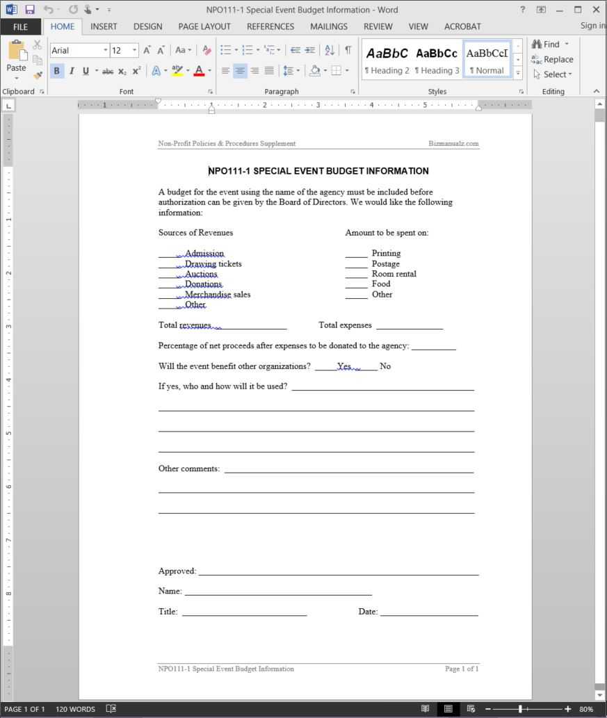 Special Event Budget Report Template | Npo111 1 For After Event Report Template