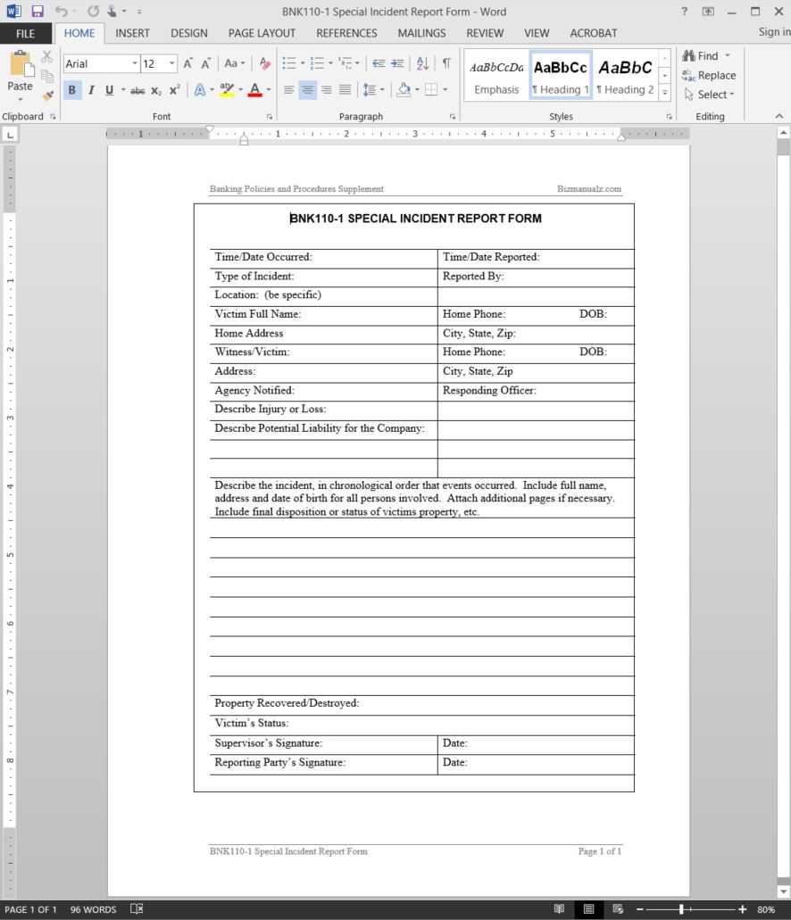 Special Incident Report Template | Bnk110 1 Intended For Computer Incident Report Template
