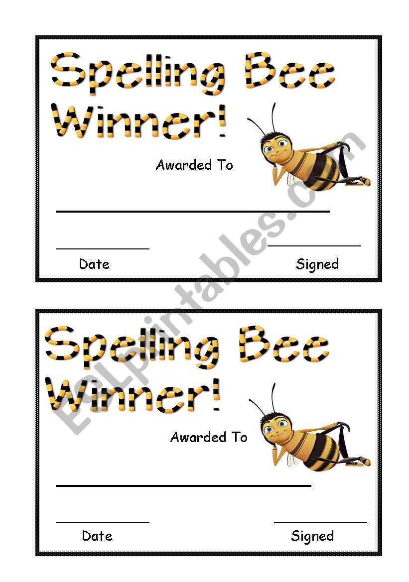 Spelling Bee Award – Esl Worksheetsara5 Intended For Spelling Bee Award Certificate Template