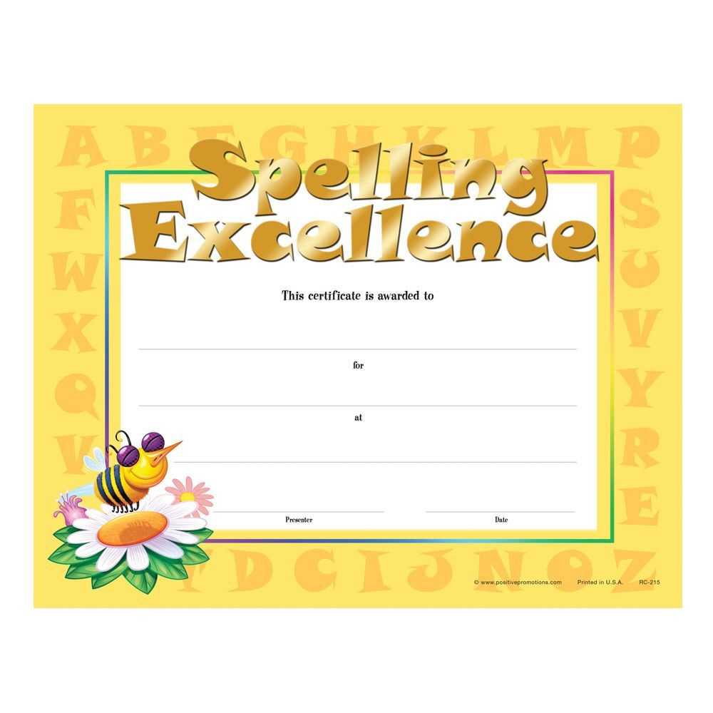 Spelling Excellence Gold Foil Stamped Certificates Throughout Spelling Bee Award Certificate Template