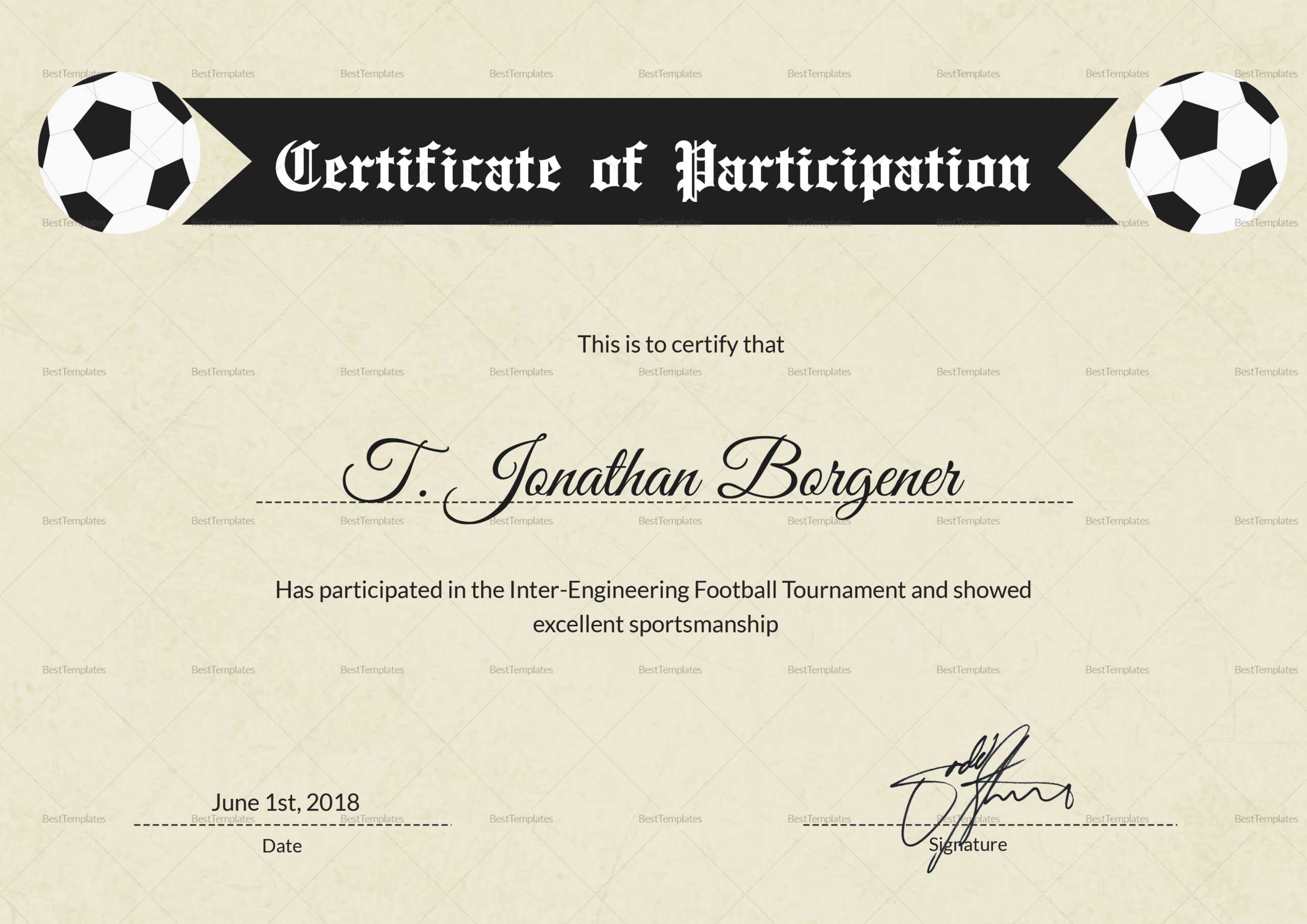 Sports Day Football Certificate Template For Football Certificate Template