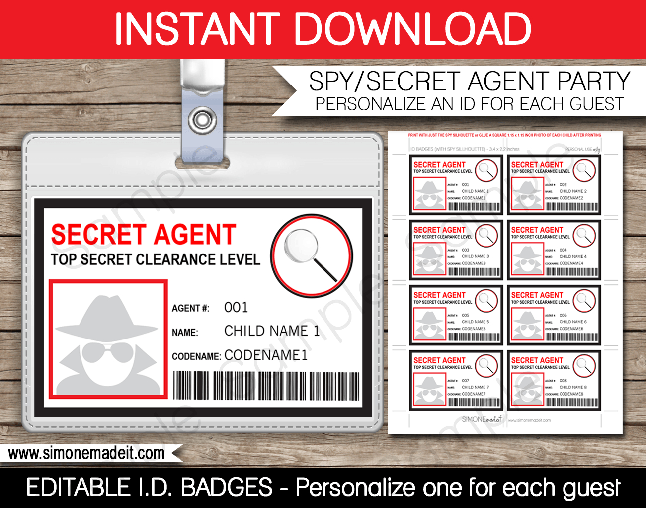 Spy Or Secret Agent Badge Template – Red | Spy Birthday Pertaining To Spy Id Card Template