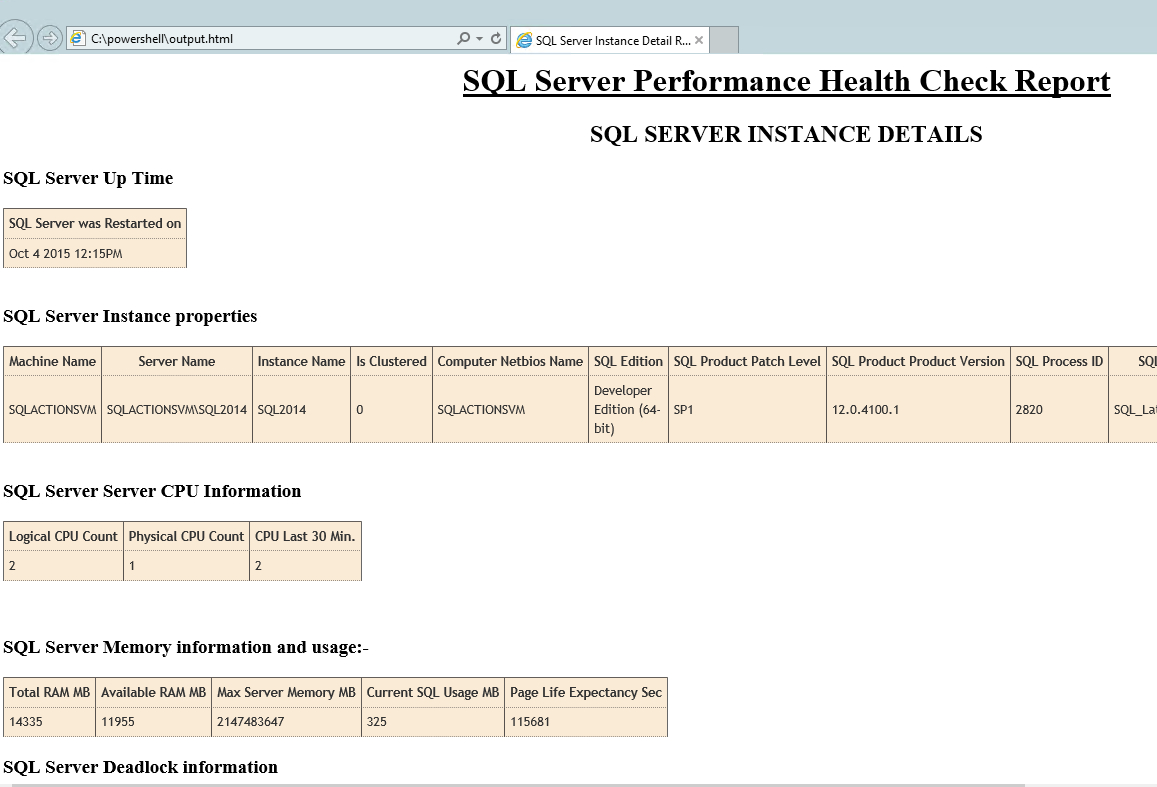 Sql Server Health Check Using Powershell And T Sql Pertaining To Sql Server Health Check Report Template
