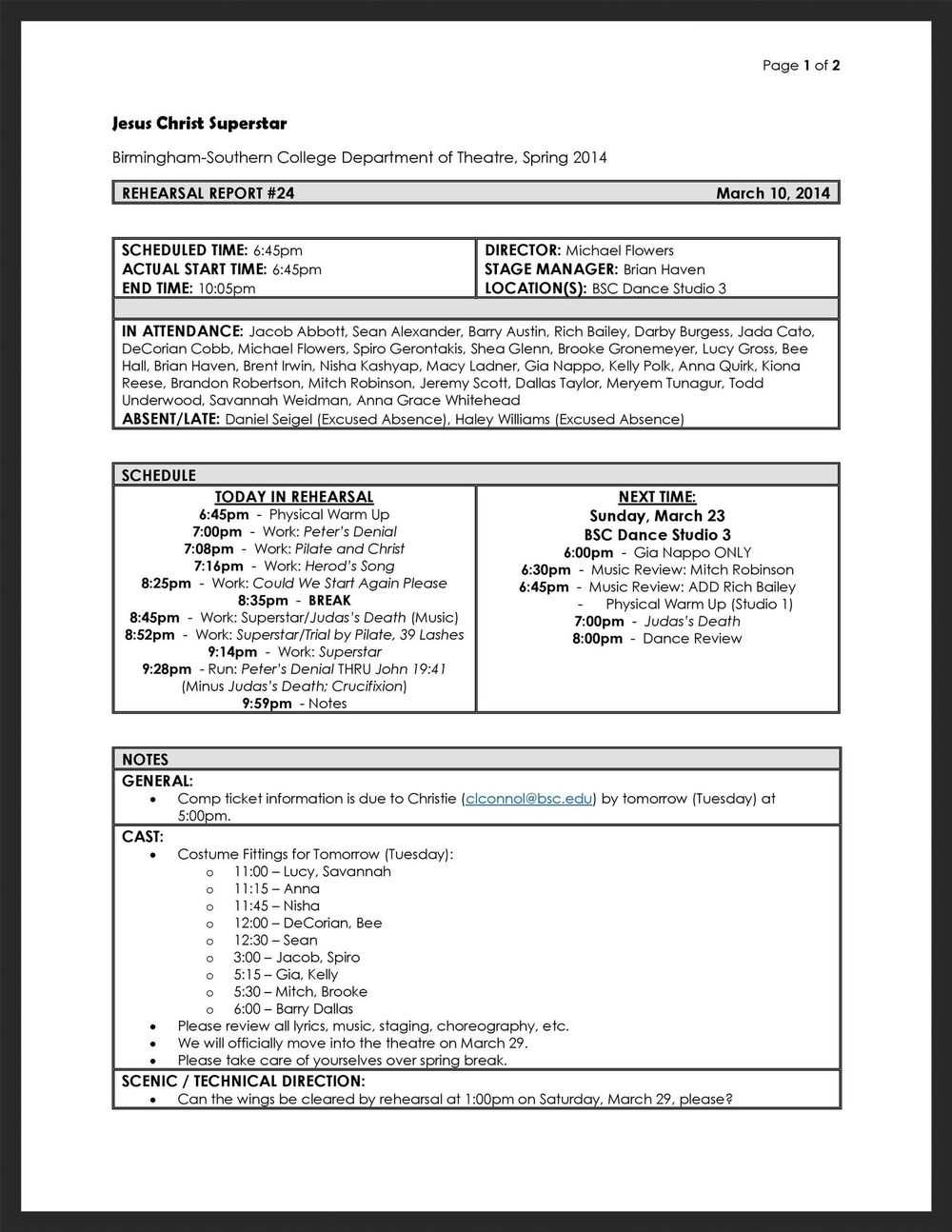 Stage Manager Rehearsal Report – Google Search | Stage With Rehearsal Report Template