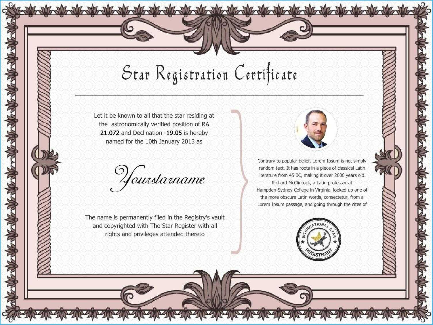 Star Naming Certificate Template #9968 Regarding Star Naming Certificate Template