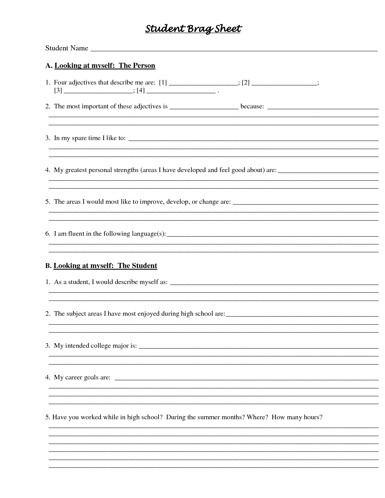 Student Brag Sheet – Doc | Student Information Sheet, High Pertaining To Student Information Card Template