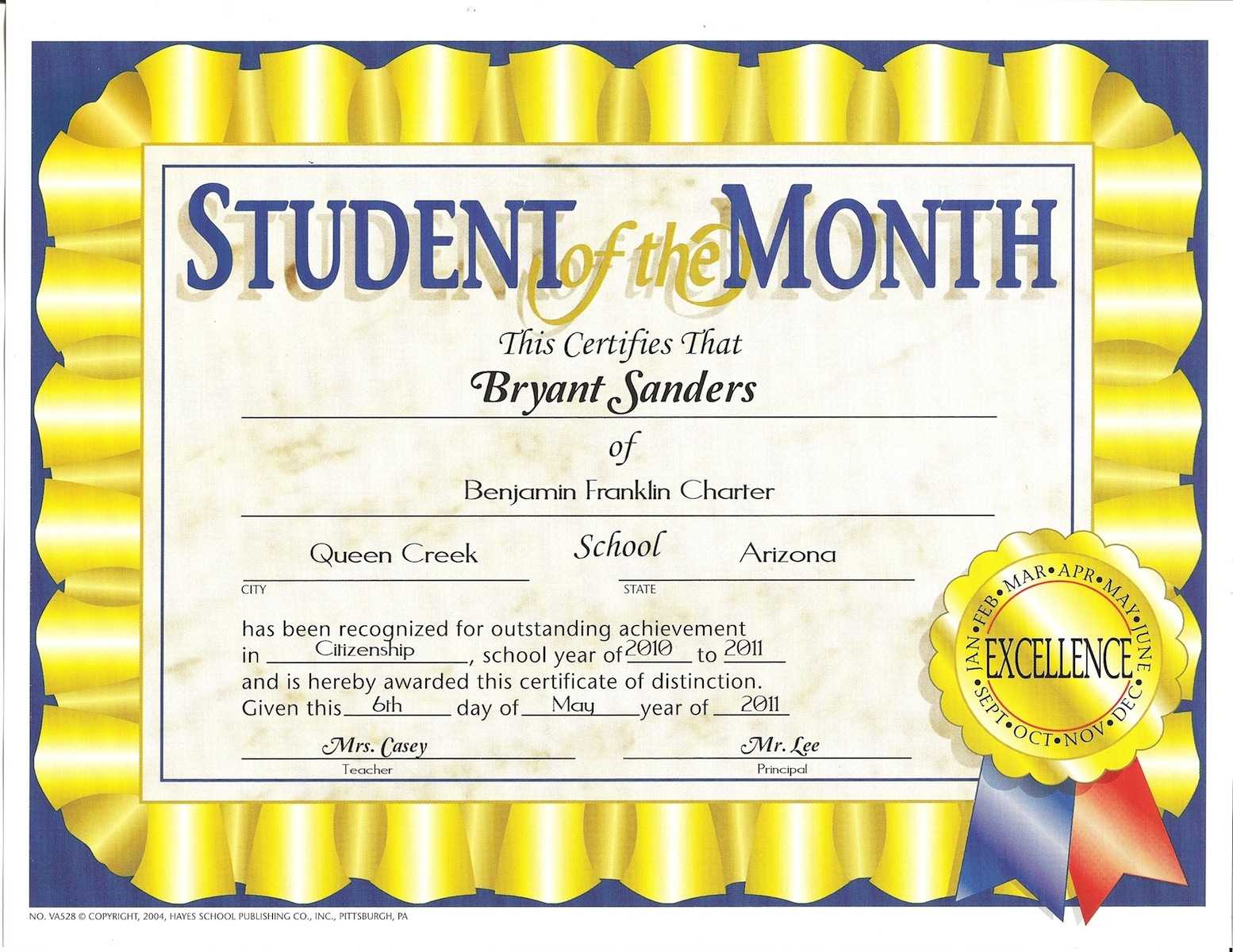 Student Of The Month Certificate Template – Major.magdalene With Regard To Hayes Certificate Templates