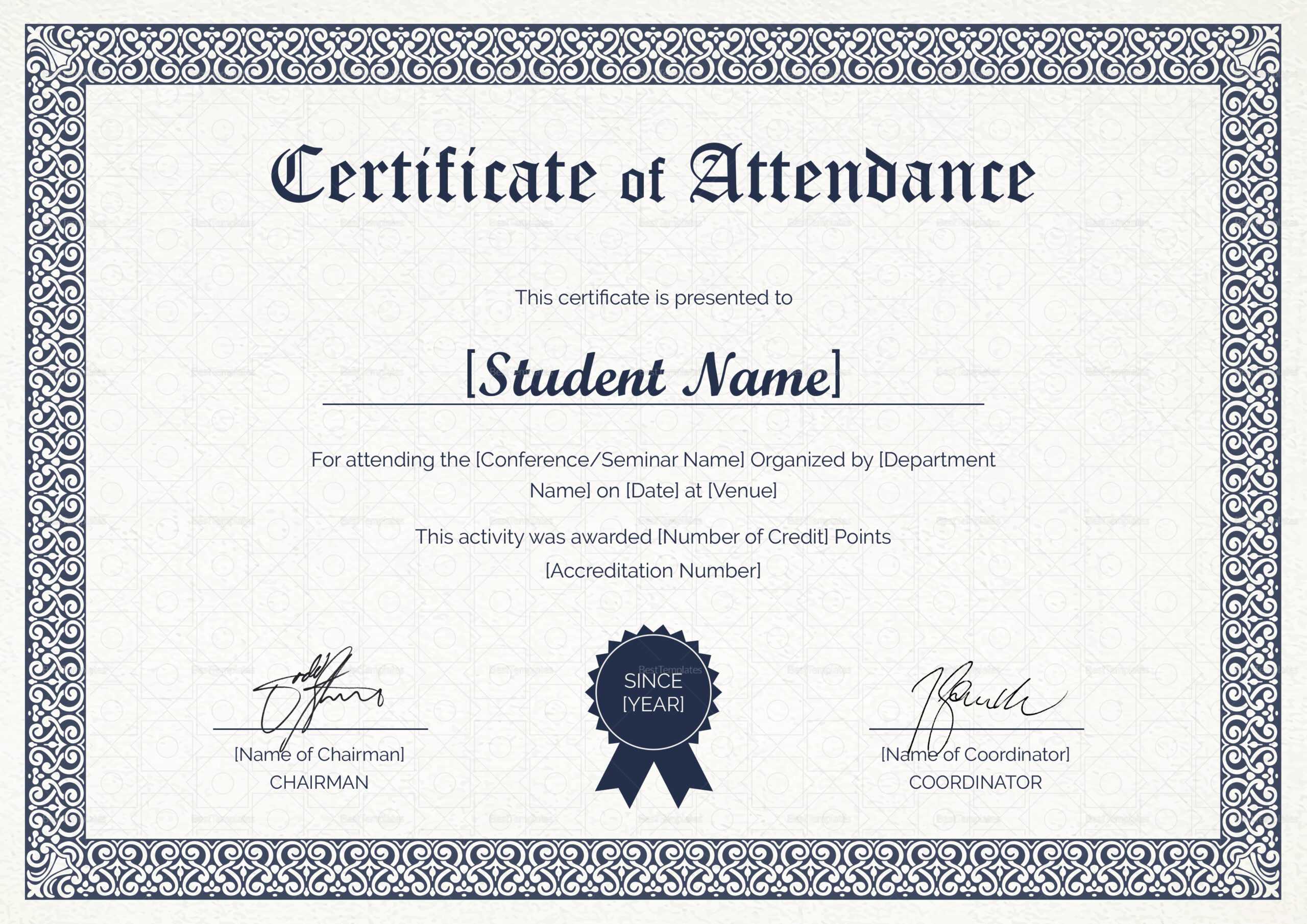 Students Attendance Certificate Template Within Conference Certificate Of Attendance Template