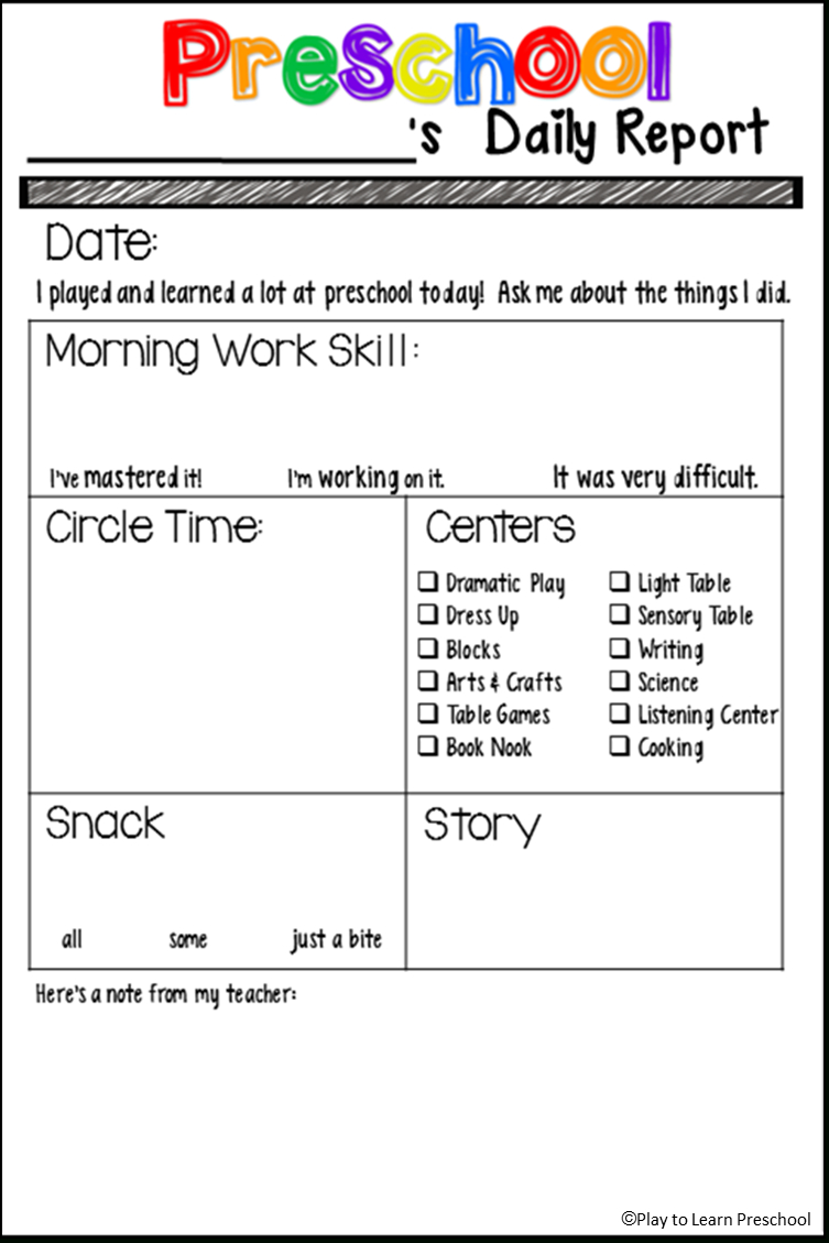 Students' Stuff | Preschool Daily Report, Preschool Within Daily Behavior Report Template
