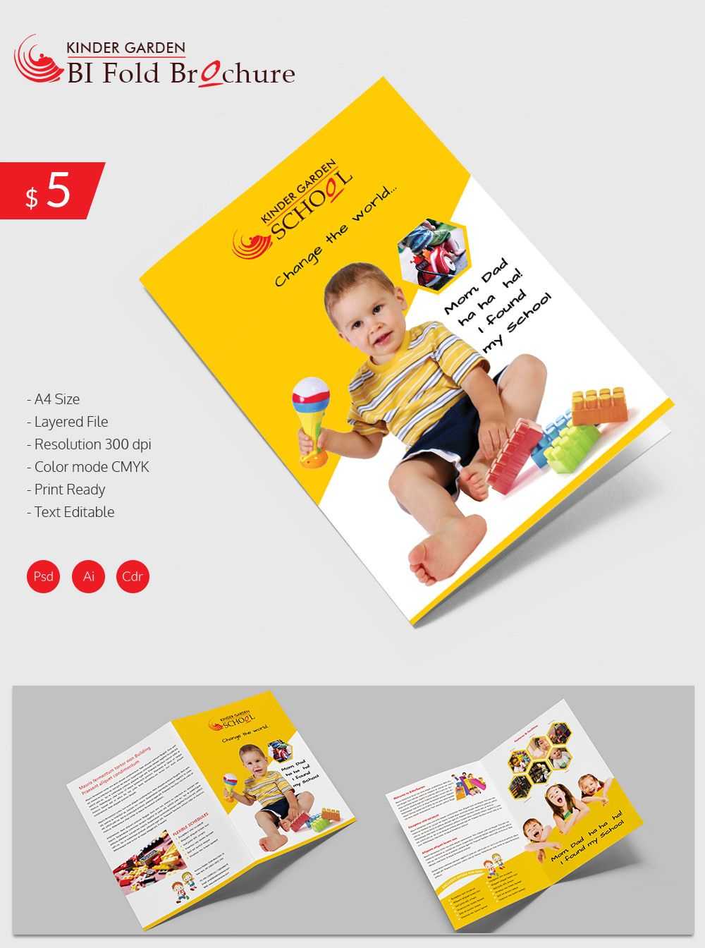 Stunning Kindergarten School A4 Bifold Brochure Download Pertaining To Ai Brochure Templates Free Download