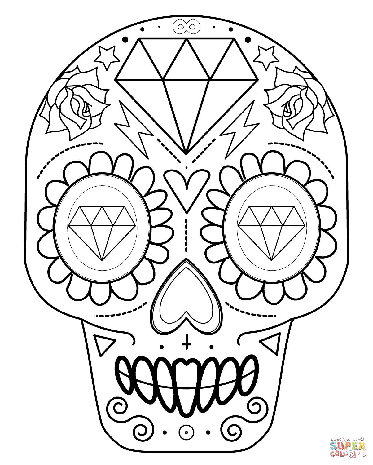 Sugar Skull With Diamonds | Super Coloring | Skull Coloring Within Blank Sugar Skull Template