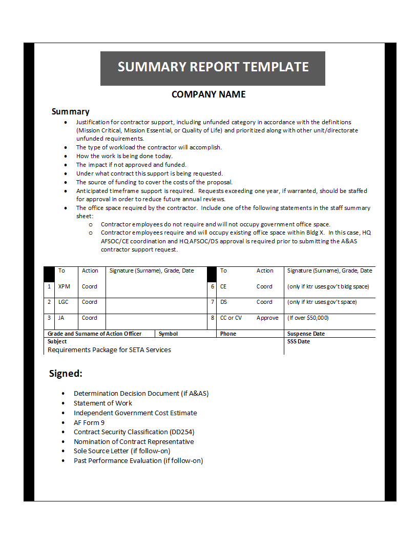 Summary Report Template With Company Analysis Report Template