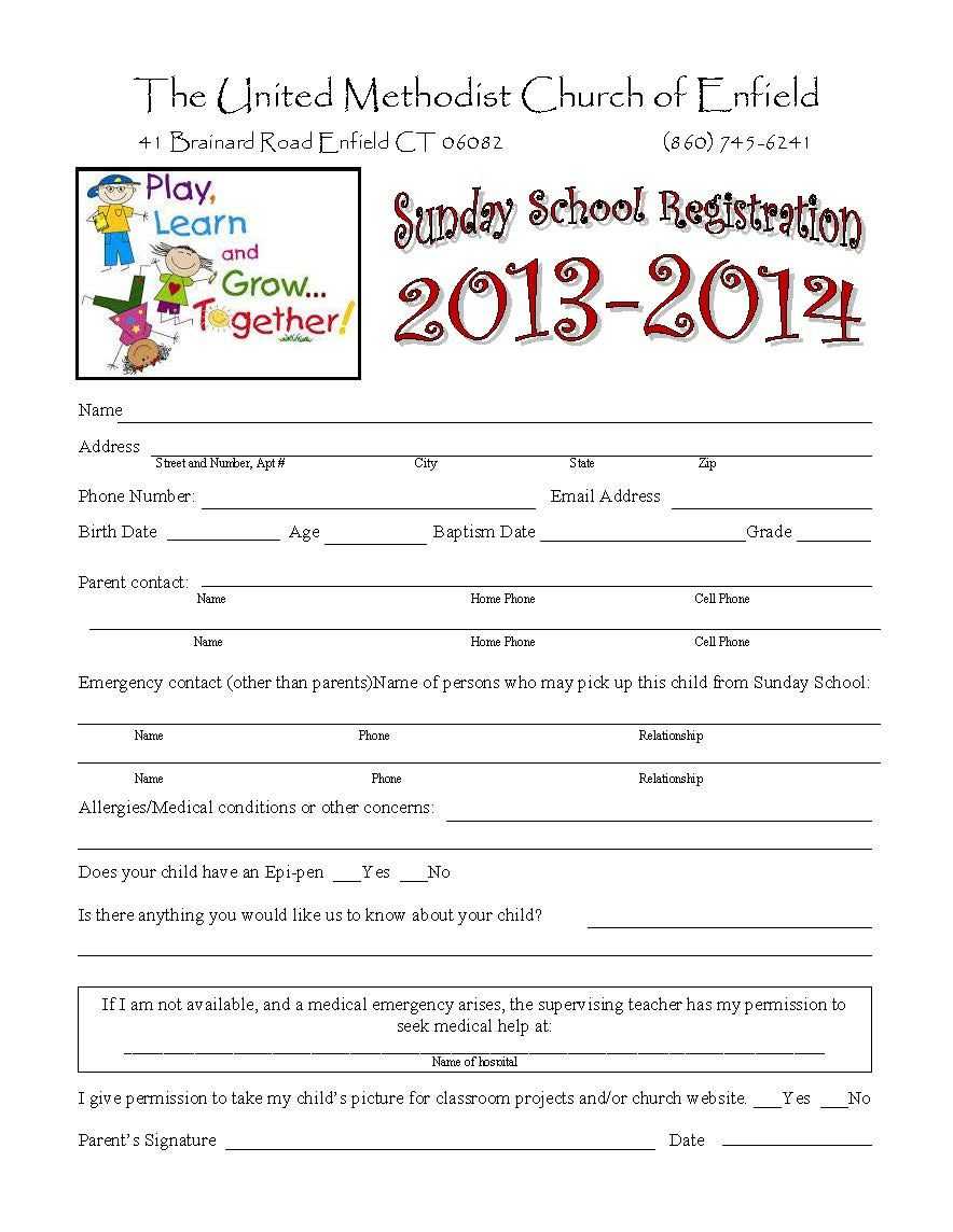 Sunday School Registration Form | Toddler Sunday School With Camp Registration Form Template Word