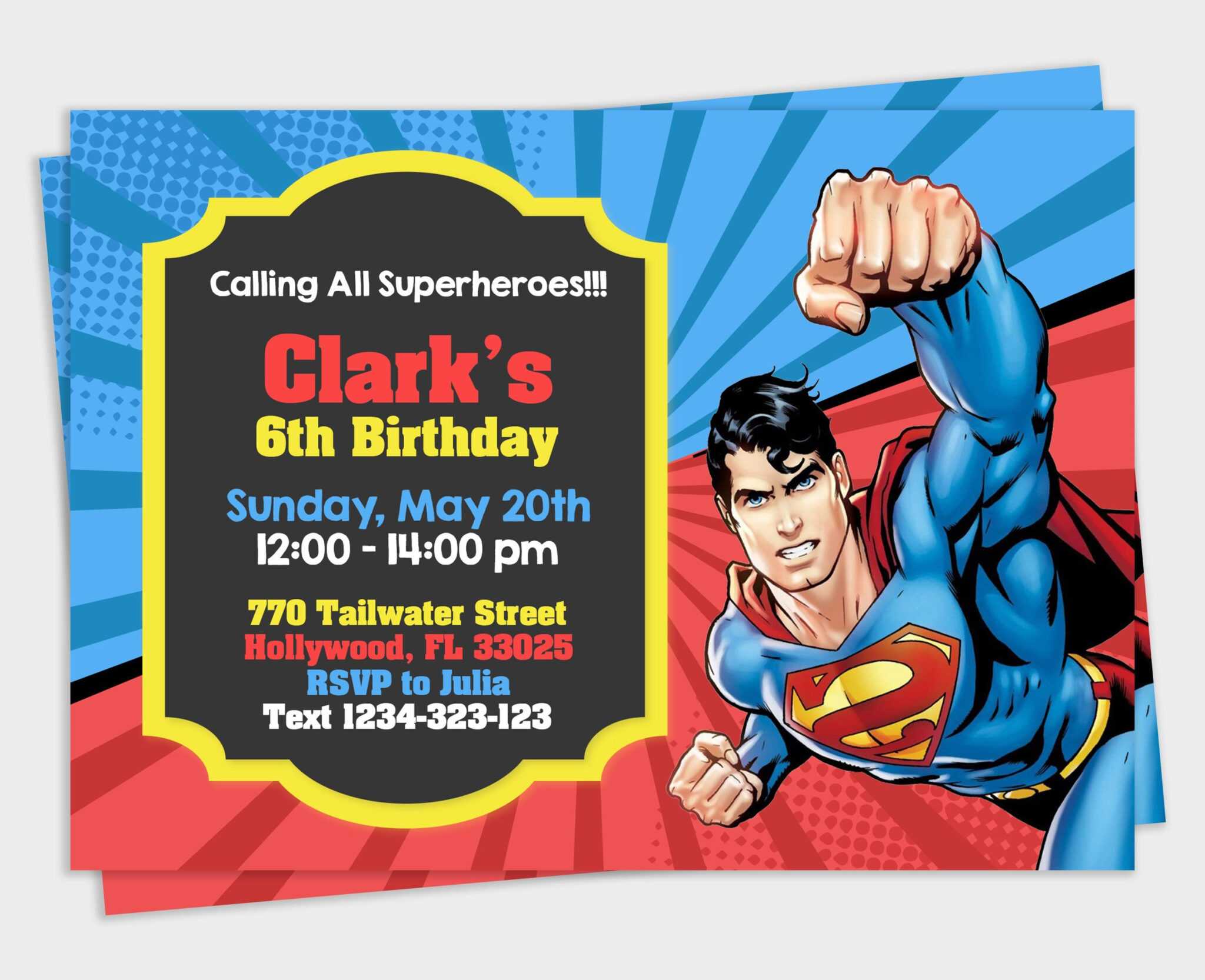 Superman Invitation, Superman Party, Superman Birthday Regarding