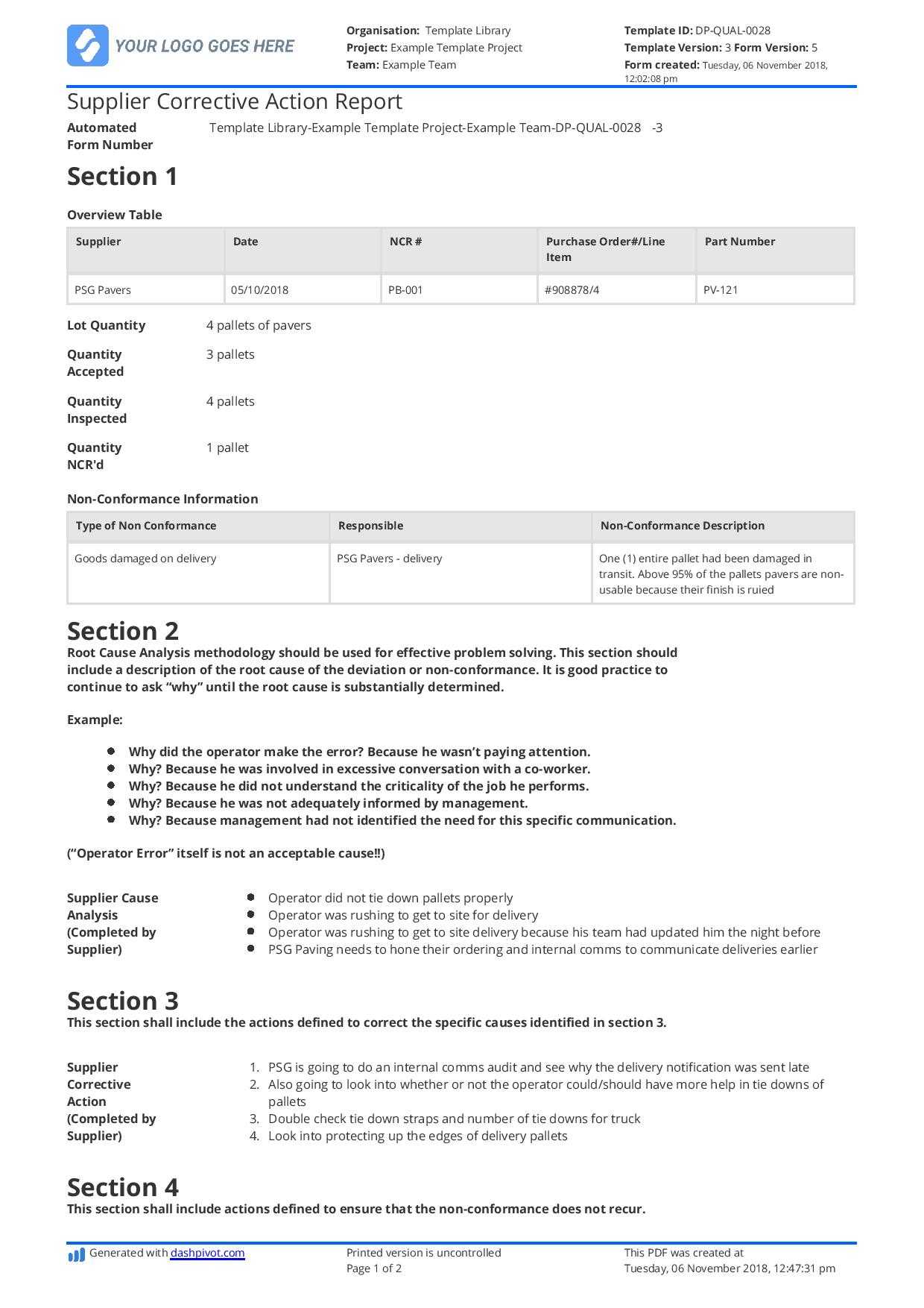 Supplier Corrective Action Report Template: Improve Your Regarding Corrective Action Report Template