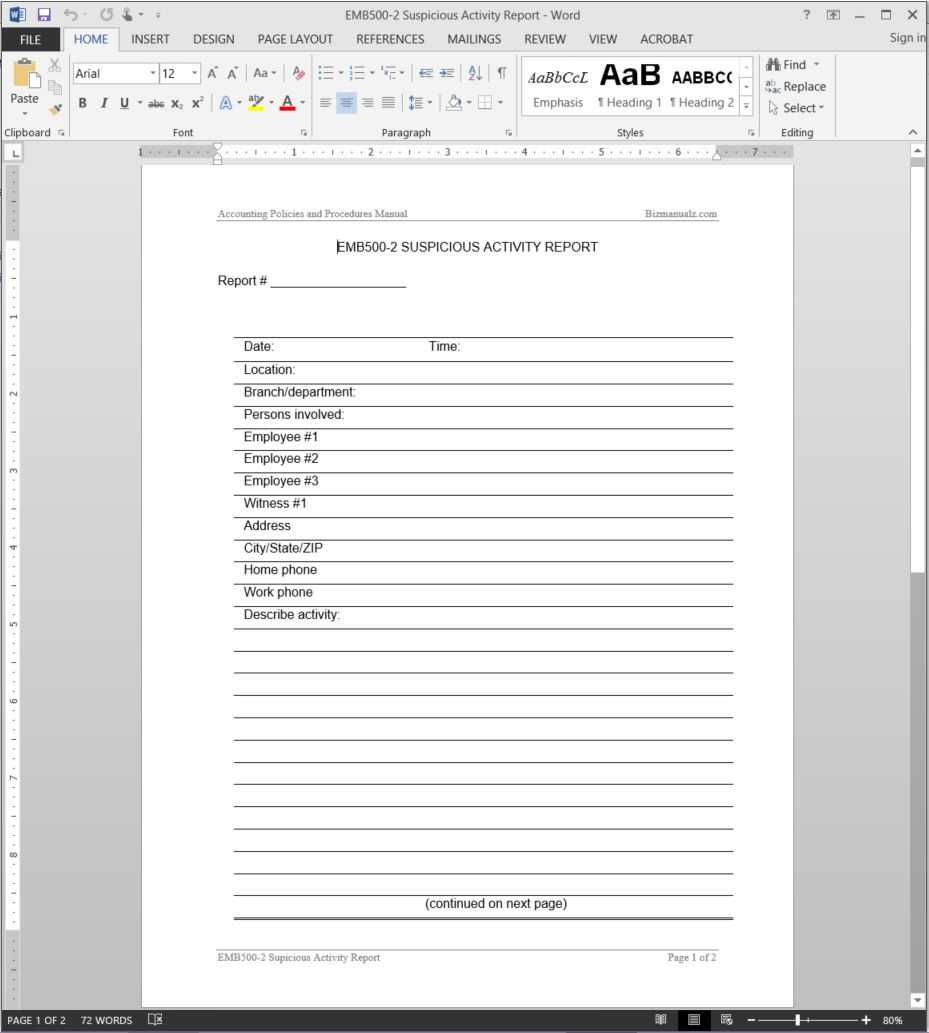 Suspicious Activity Report Template | Emb500 2 Intended For It Report Template For Word