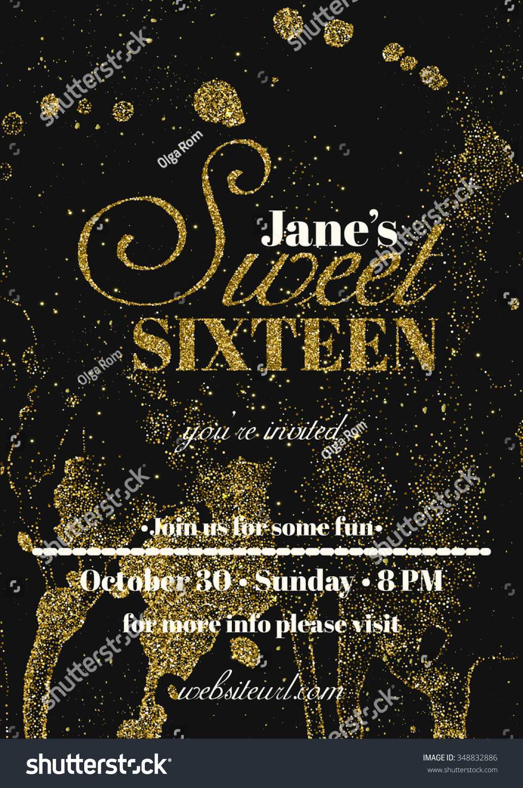 Sweet Sixteen Glitter Party Invitation Flyer Stock Vector Within Sweet 16 Banner Template