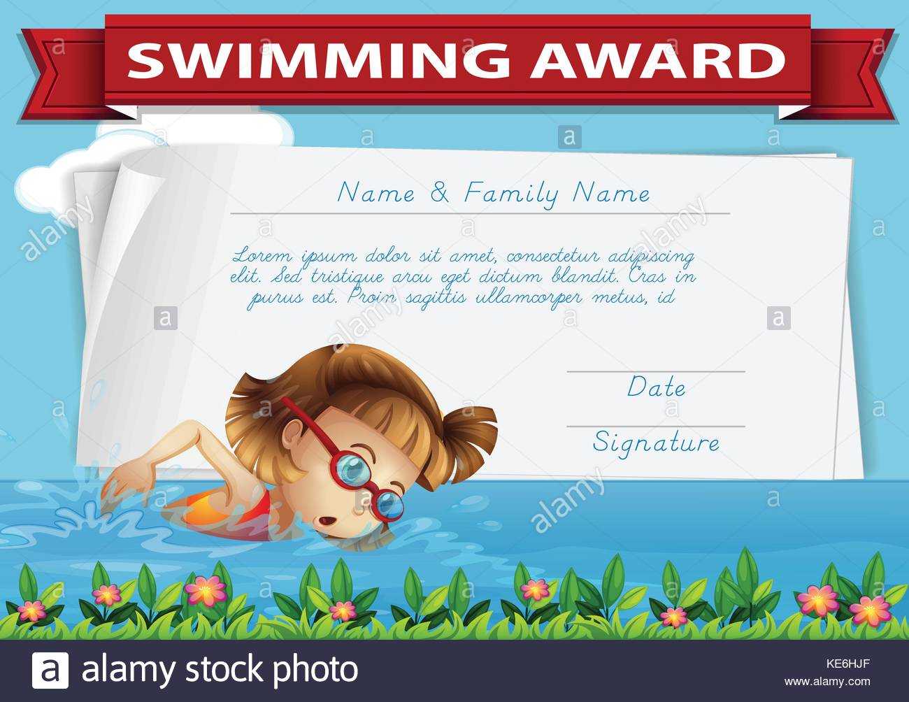 Swimming Award Certificate Template Illustration Stock Within Swimming Award Certificate Template