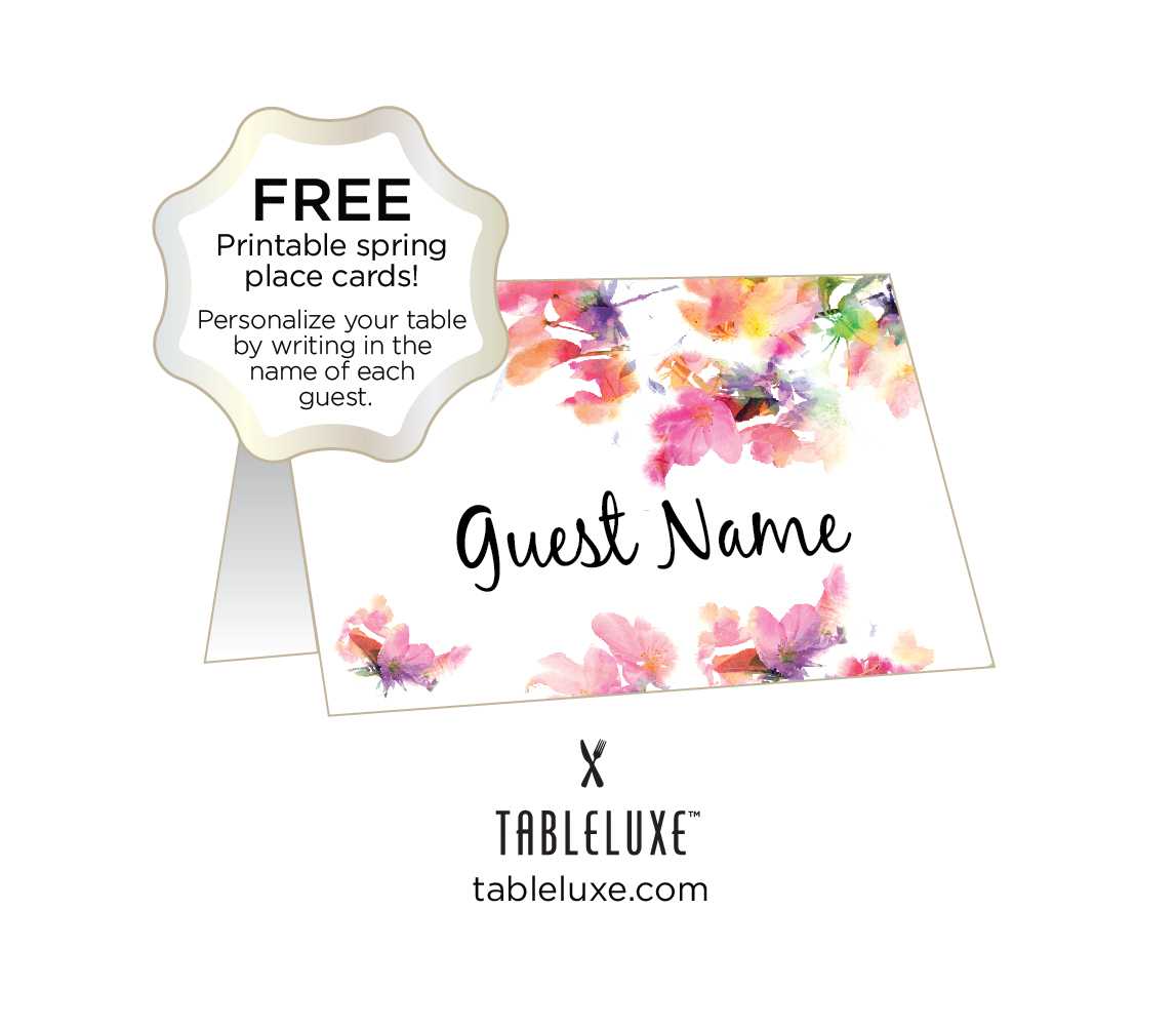 Tableluxe Printable Spring Place Cards Throughout Free Place Card Templates Download
