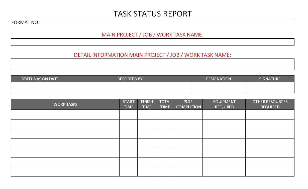 Task Status Report Format| Samples | Word Document Inside Word Document Report Templates