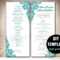 Teal Wedding Program Template – Instant Download Microsoft Intended For Free Printable Wedding Program Templates Word