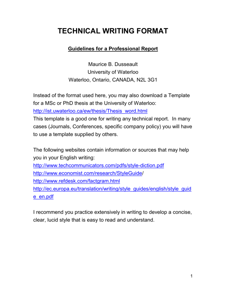 Technical Writing Format With Template For Technical Report