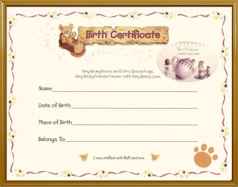 Build A Bear Birth Certificate Template