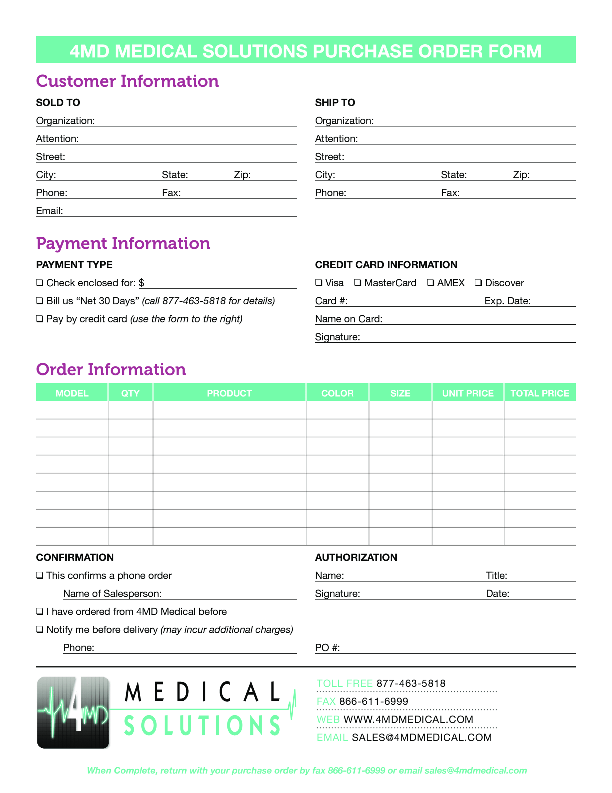 Télécharger Gratuit Medical Purchase Order Form With Order Form With Credit Card Template