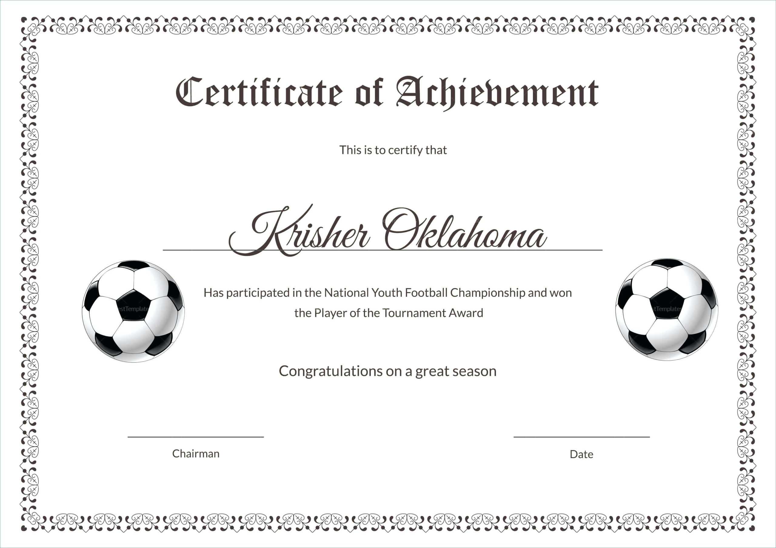 Template: Football Certificate Templates Majestic Award With Soccer Award Certificate Template