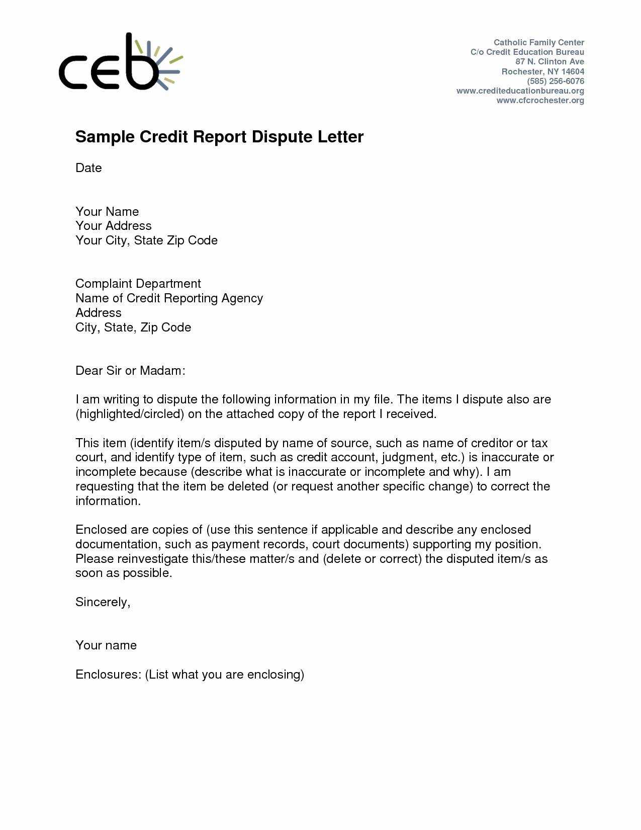 Template For Credit Report Dispute Letter Samples | Letter Inside Credit Report Dispute Letter Template
