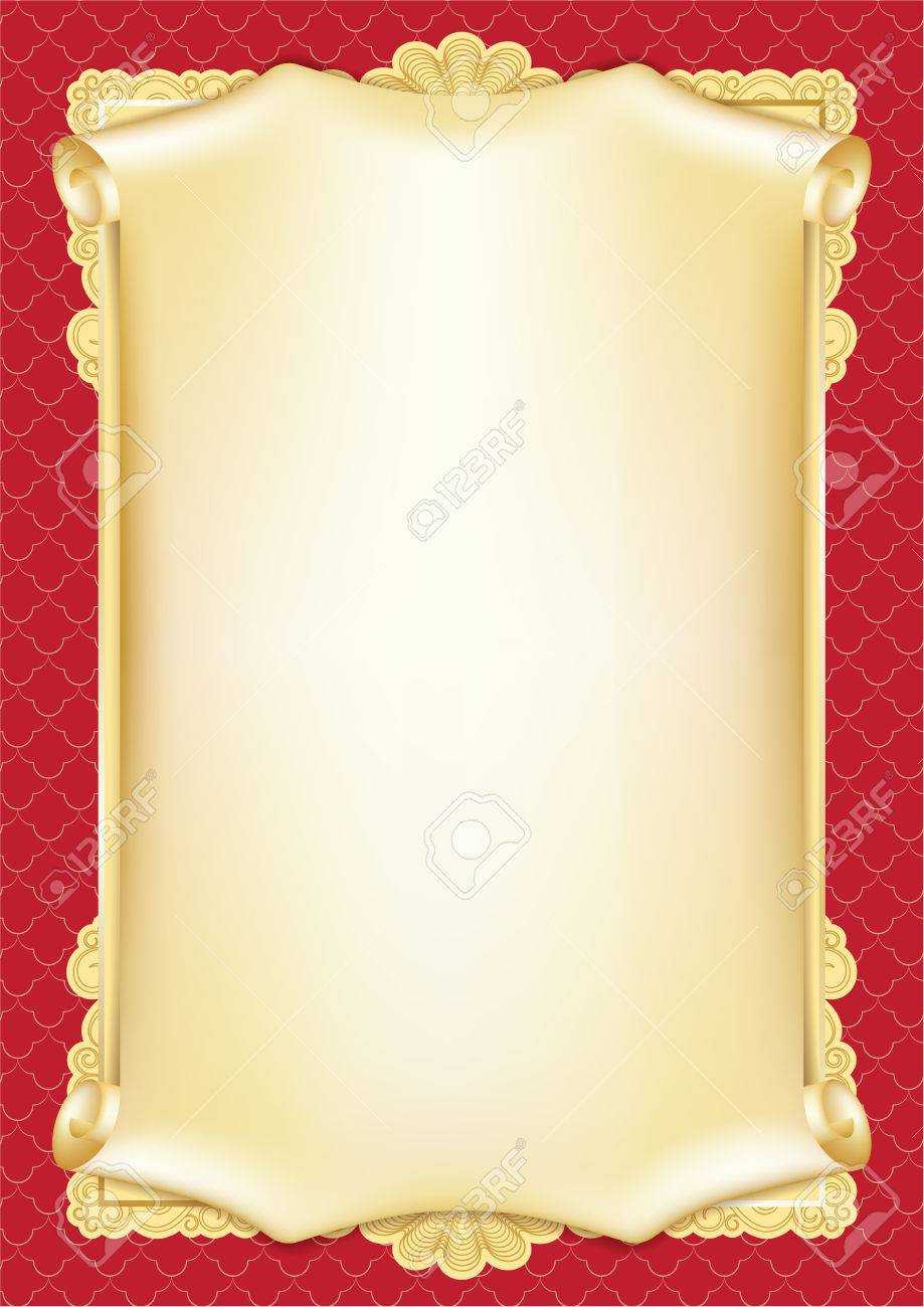 Template For Diploma, Certificate, Card With Scroll And Decorative.. For Certificate Scroll Template