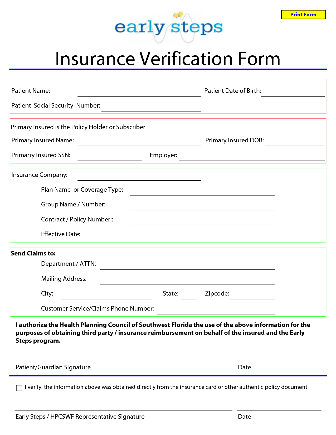 Template For Insurance Information In Planner | Blank Regarding Customer Information Card Template