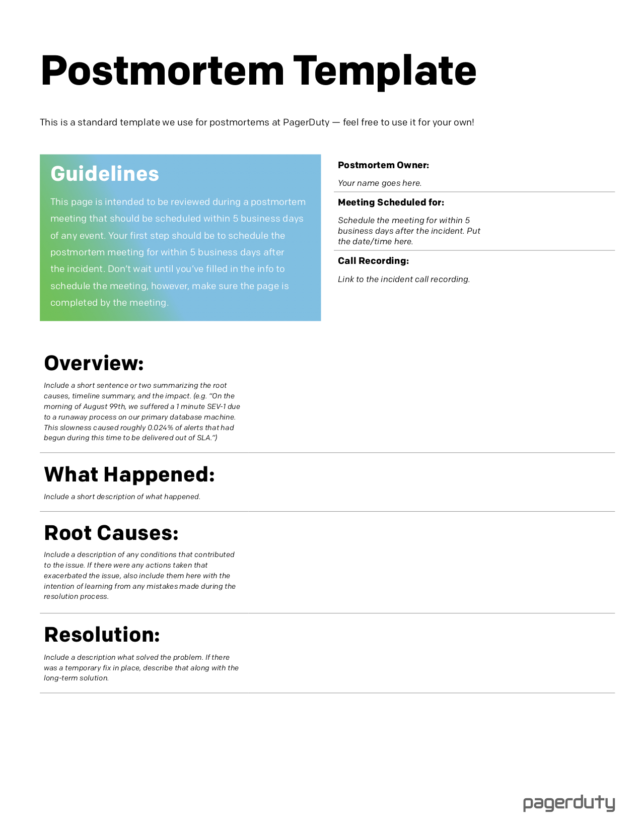 Template – Pagerduty Postmortem Documentation Throughout Post Mortem Template Powerpoint