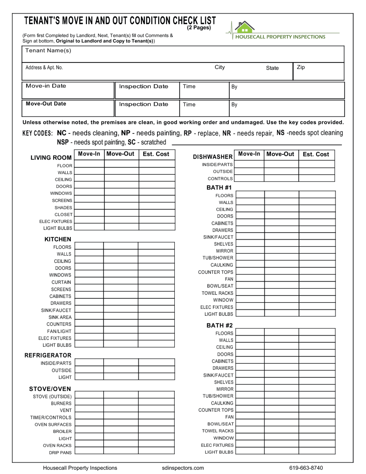 landlord tenant move in checklist