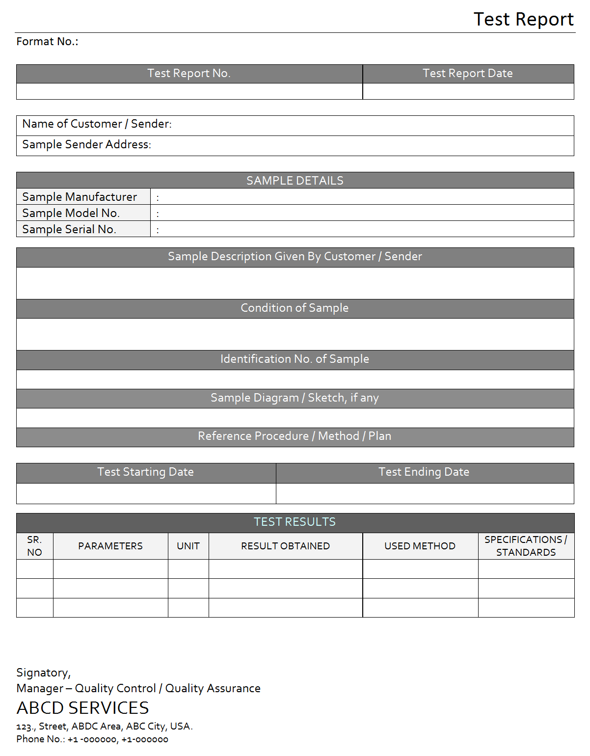 Test Report For Laboratory – Inside Test Result Report Template