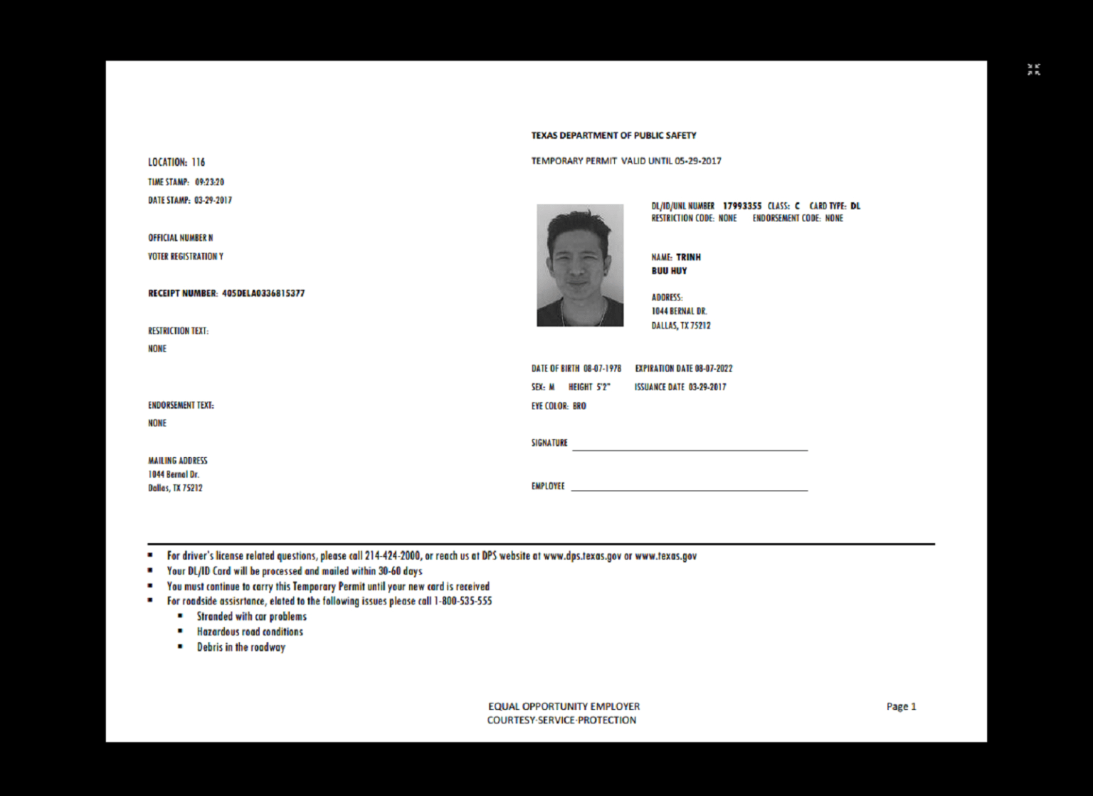 Texas Temp Driver's Permit, Template, Printable, Temporary Intended For
