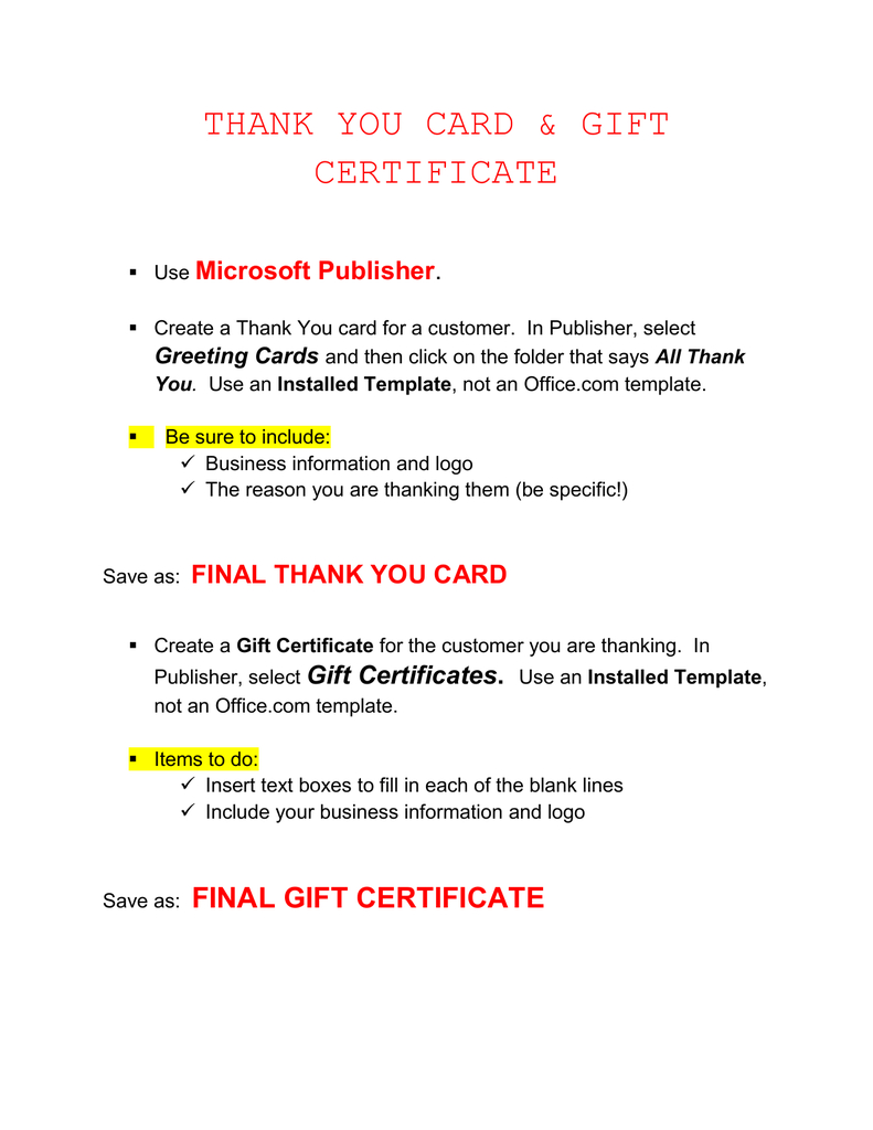 Thank You Card & Gift Certificate Microsoft Publisher . Pertaining To Gift Certificate Template Publisher
