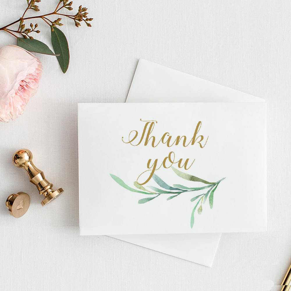 Thank You Card With Greenery. 3.5X5 Folded Size, 4 Bar Size Regarding Thank You Card Template Word