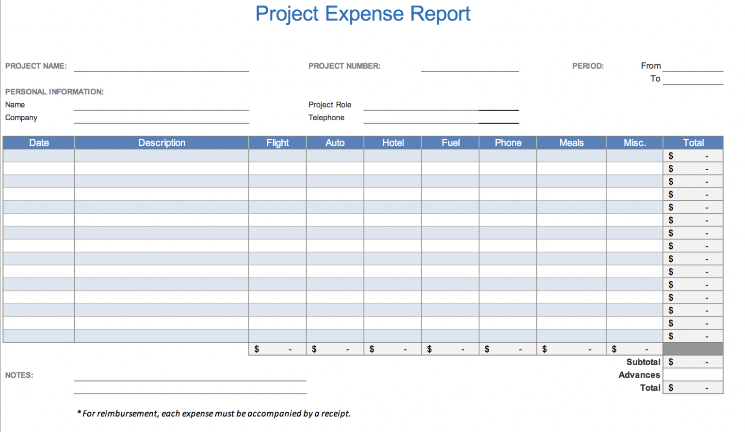 excel expense report template