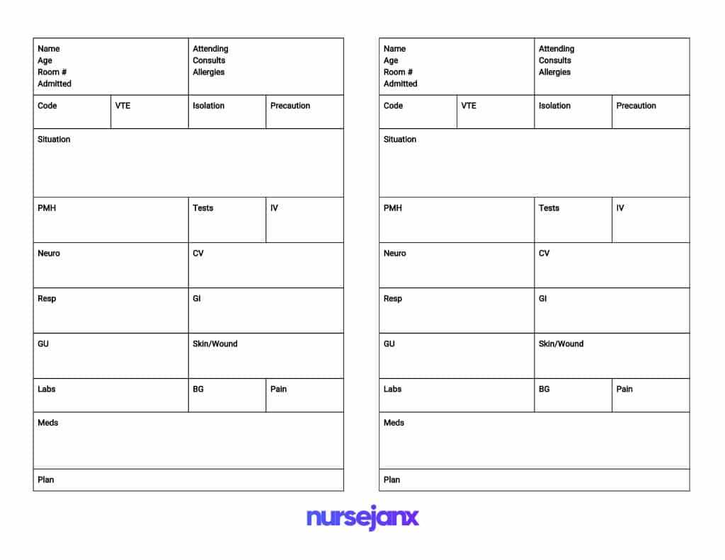 The Best Sbar & Brain Free Nursing Report Sheets – 2018 Intended For Nurse Report Sheet Templates
