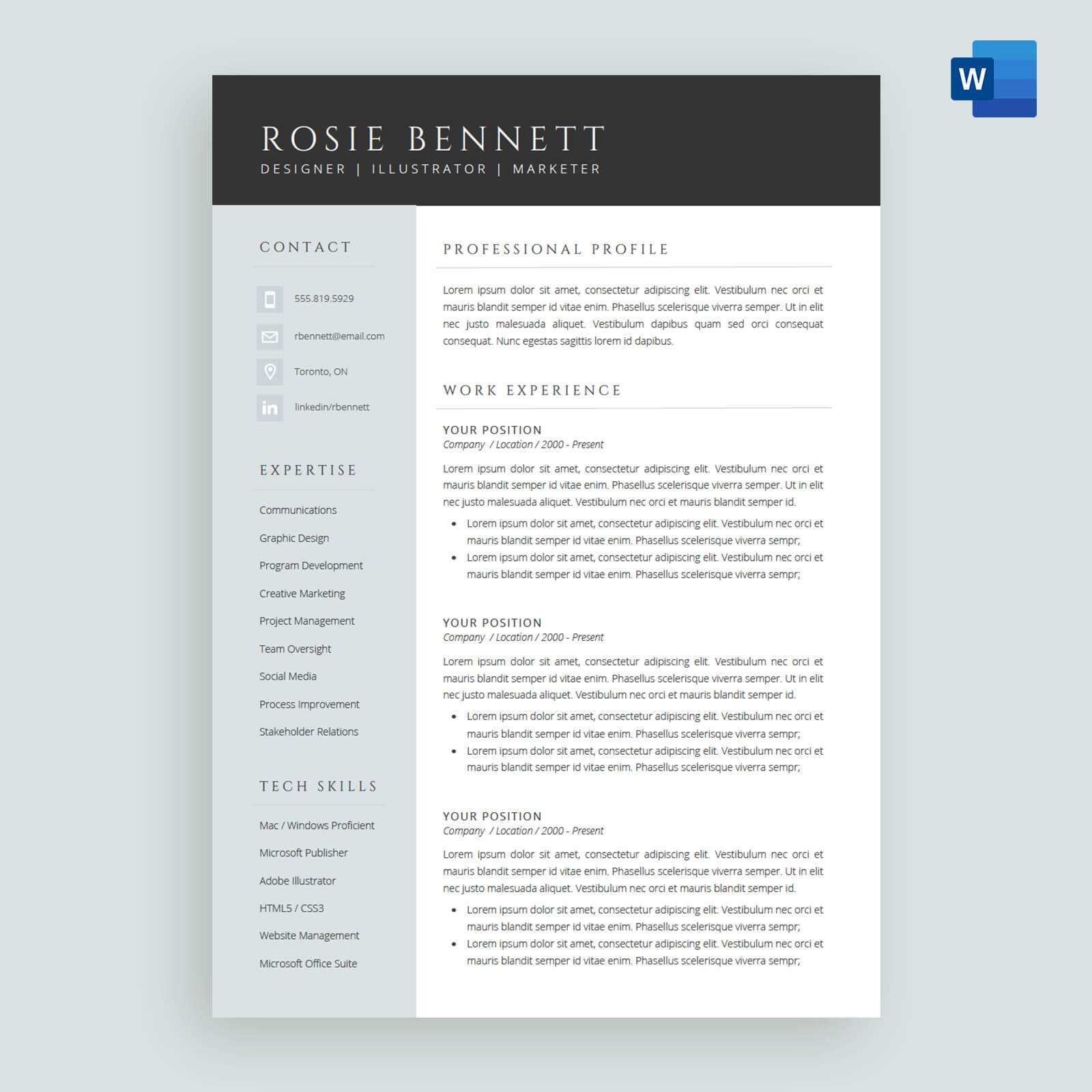 The 'rosie' Resume / Cv Template Package For Microsoft™ Word Intended For How To Make A Cv Template On Microsoft Word