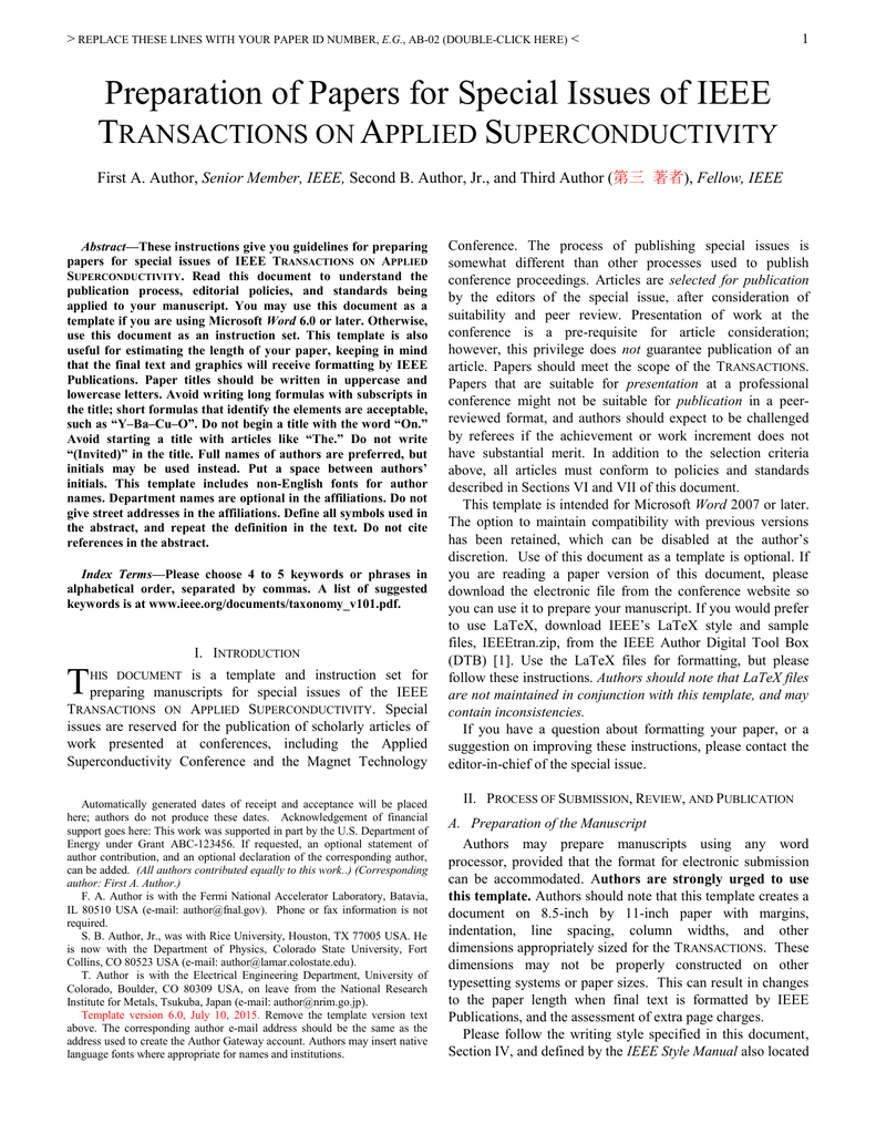 The Tas Manuscript Template – Ieee Council On Superconductivity Pertaining To Ieee Template Word 2007