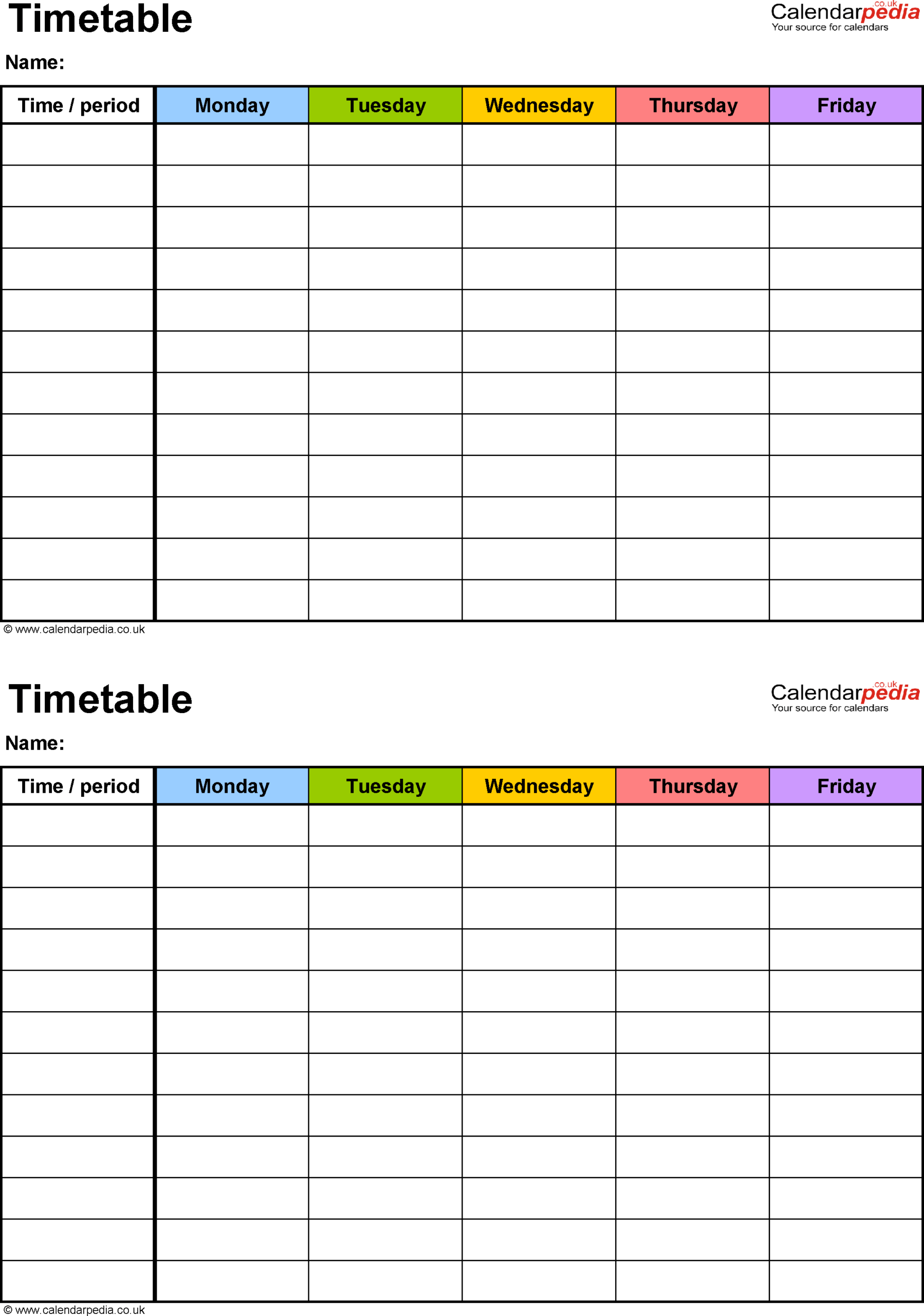 Timetable Templates For Microsoft Word – Free And Printable Pertaining To Blank Revision Timetable Template