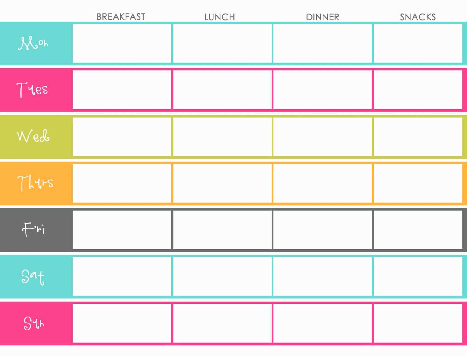 meal plan calendar template