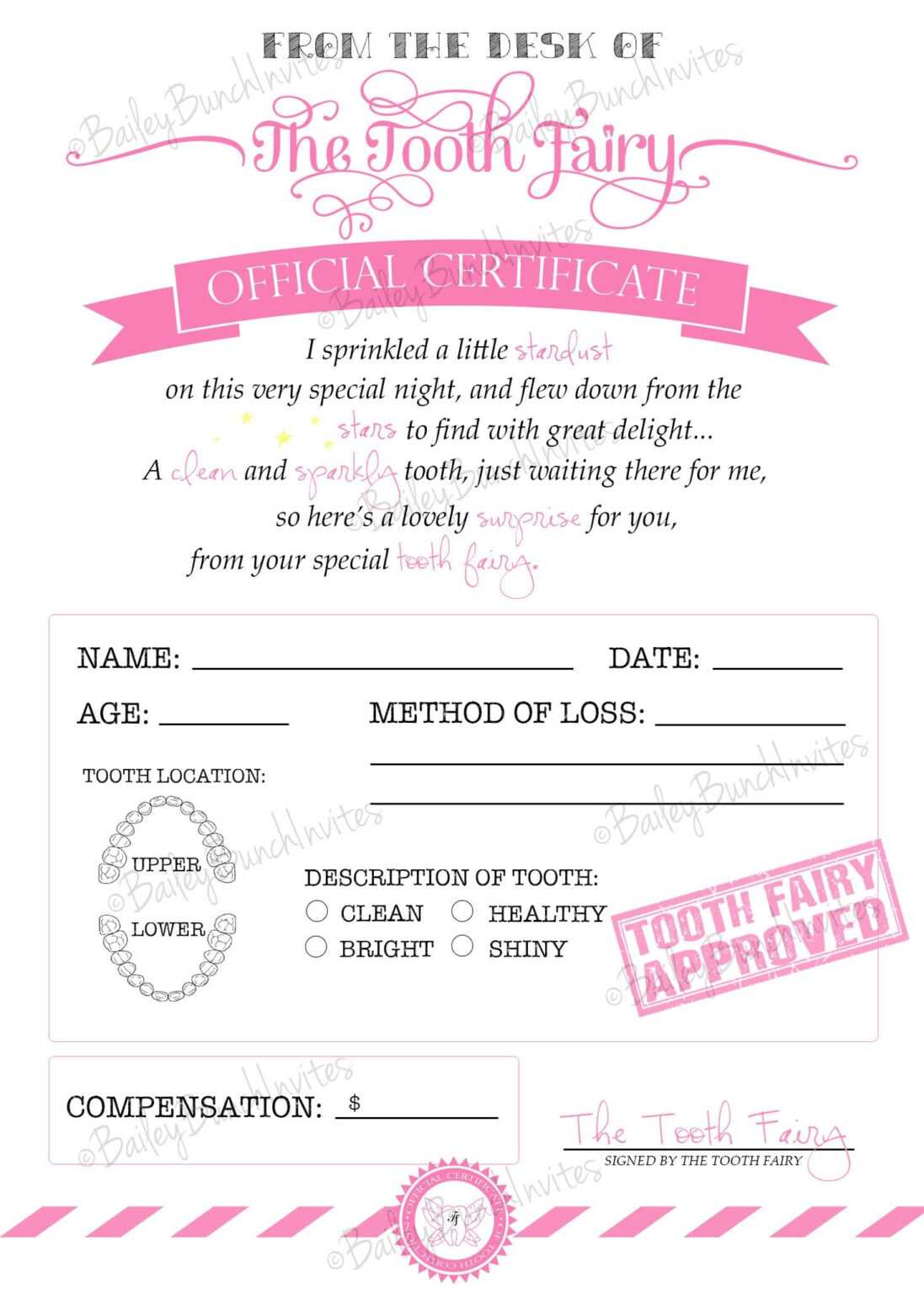 Tooth Fairy Certificate Template Free