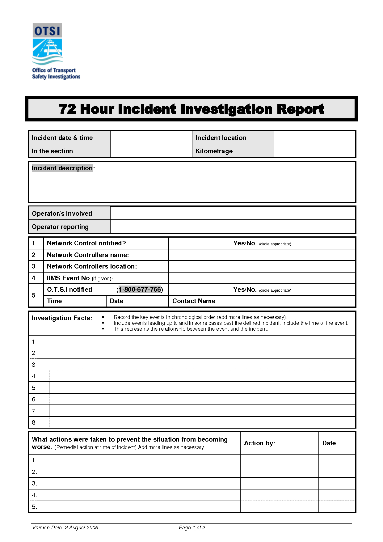 Traffic Ident Investigation Report Format Form Hse Incident With Regard To Ohs Incident Report Template Free