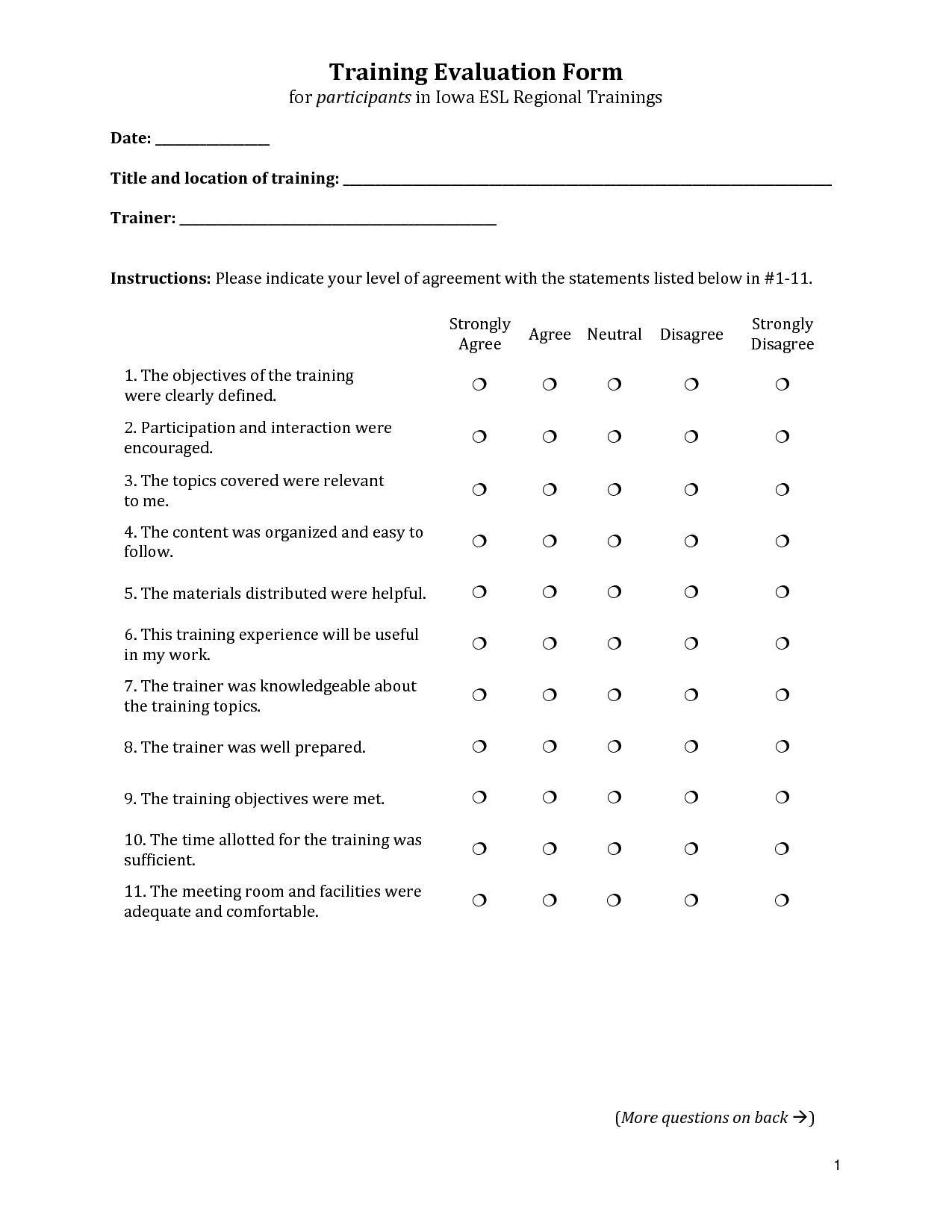 Training Evaluation Form #training #evaluation #form Within Student Feedback Form Template Word