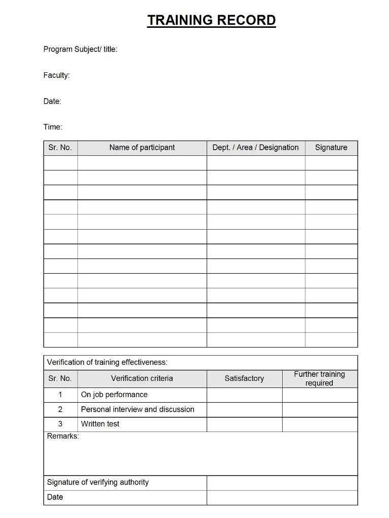 Training Record Format – For After Training Report Template